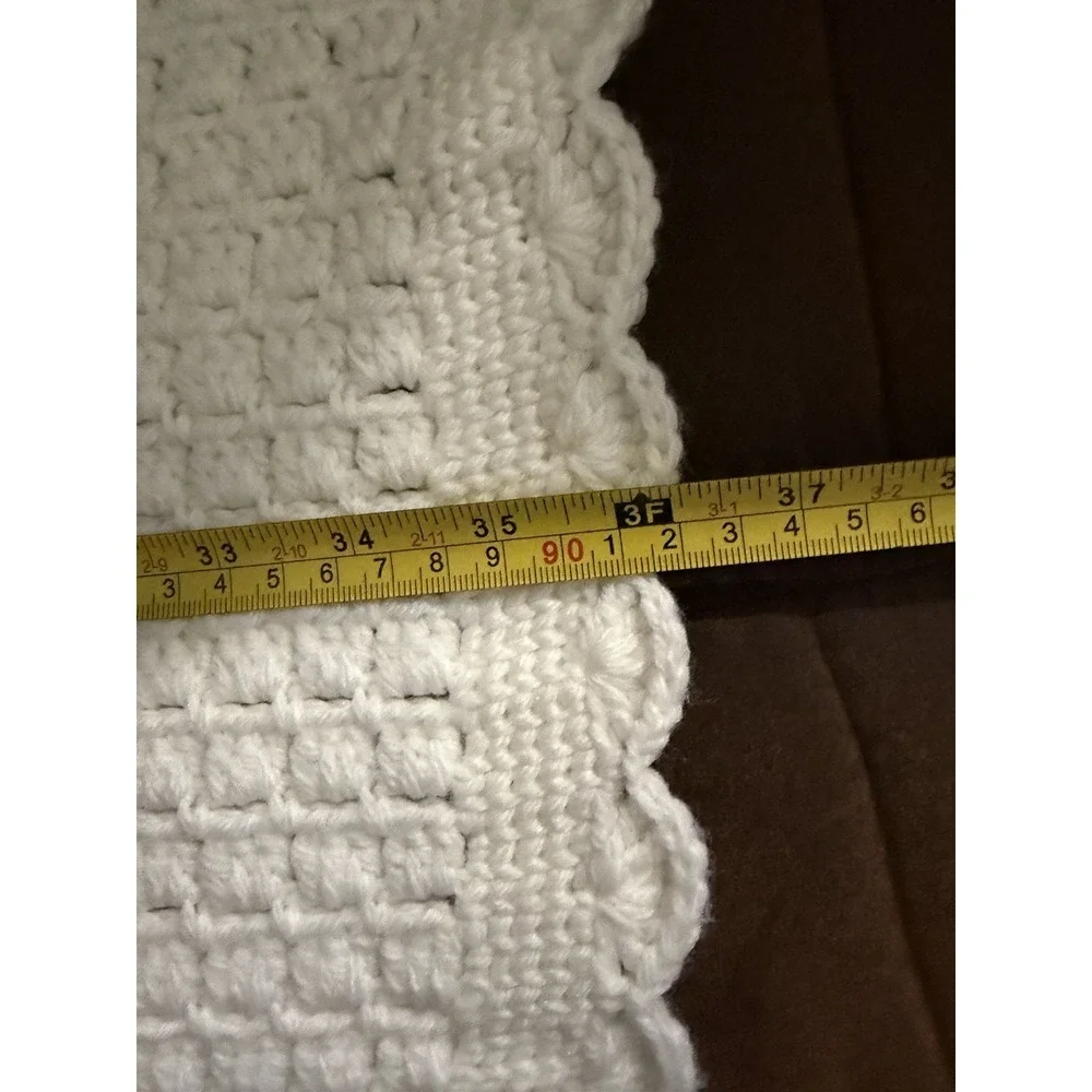 Chunky Handmade Crochet Blanket White Scalloped Baby Afghan 35x35 Lap Blanket